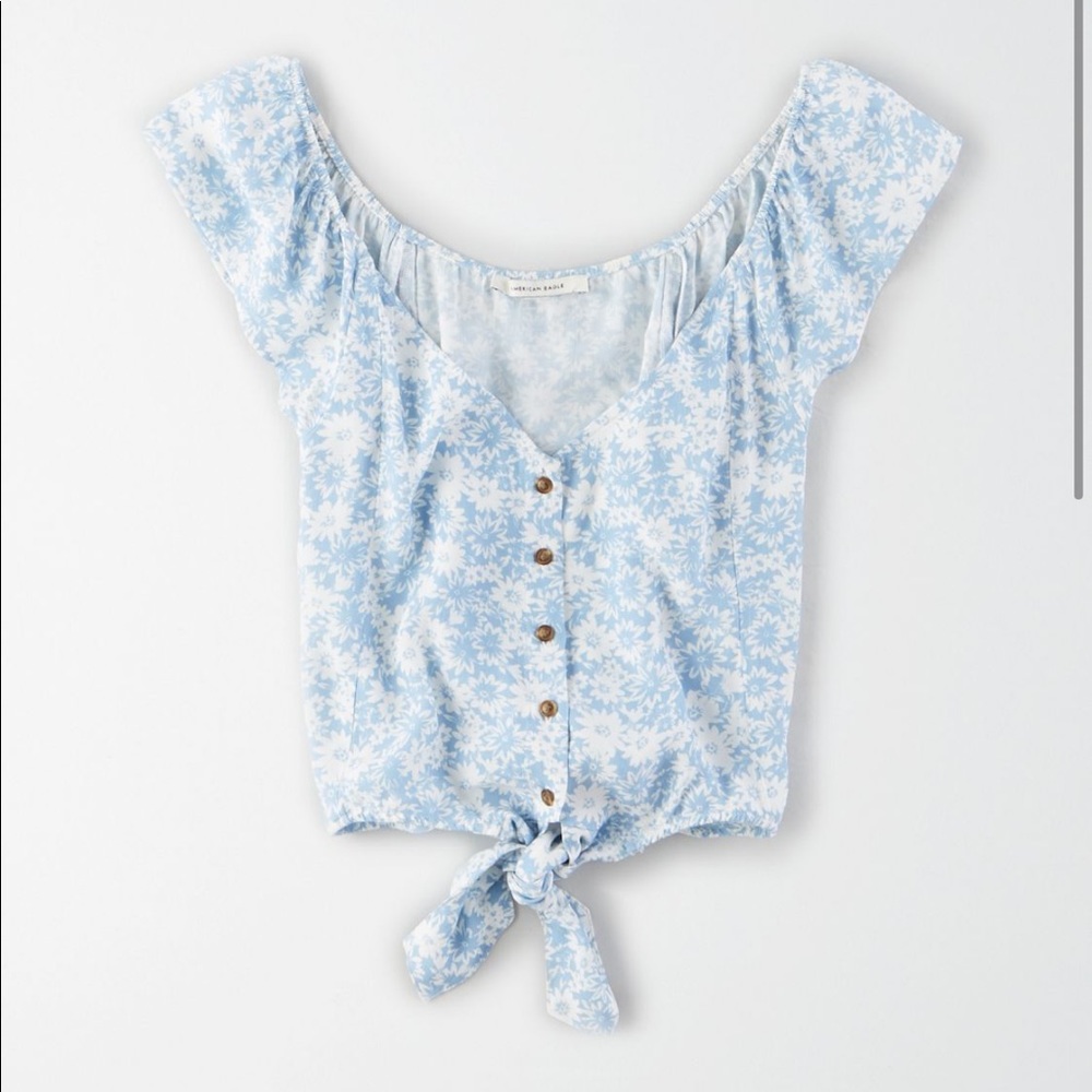 Ae tie front button up blouse